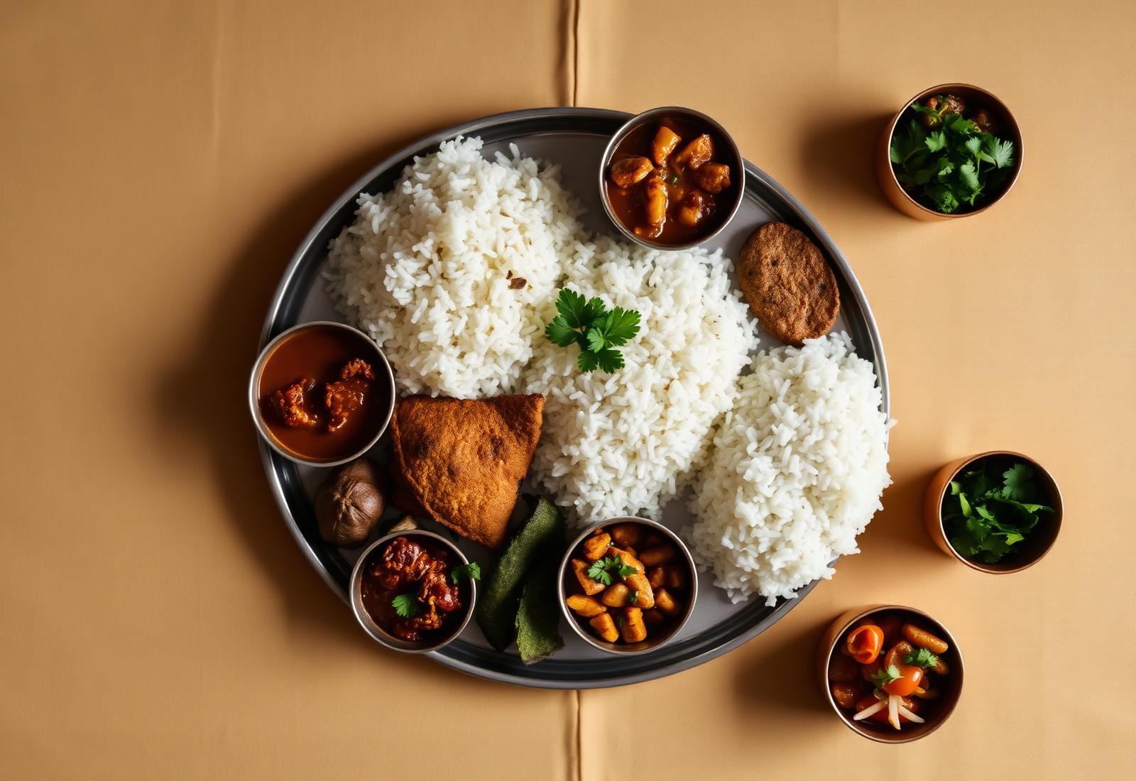 Freshly served home-cooked thali